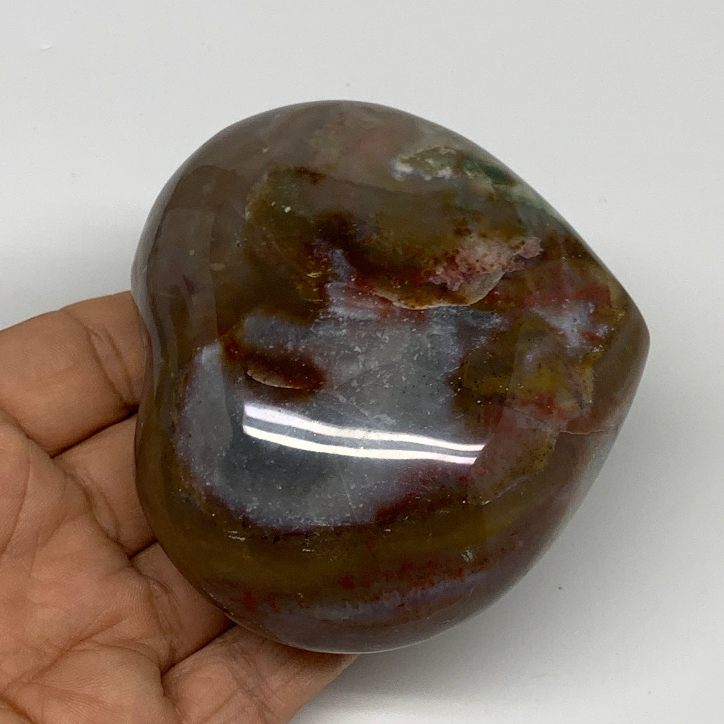 0.68 lbs, 3"x3.3"x1.5" Ocean Jasper Heart Polished Healing Crystal, B30861