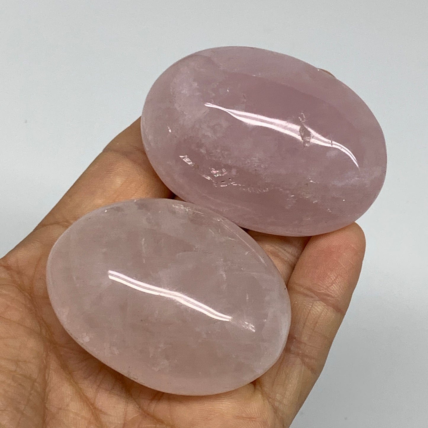 160g , 2.1"-2.3", 2pcs, Natural Pink Rose Quartz Palm-stone Crystal, B37230