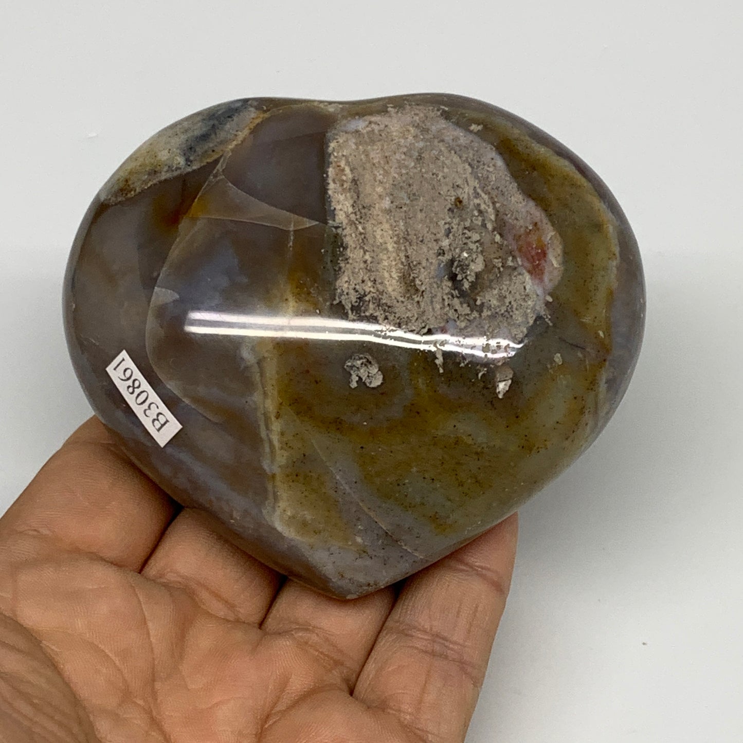0.68 lbs, 3"x3.3"x1.5" Ocean Jasper Heart Polished Healing Crystal, B30861