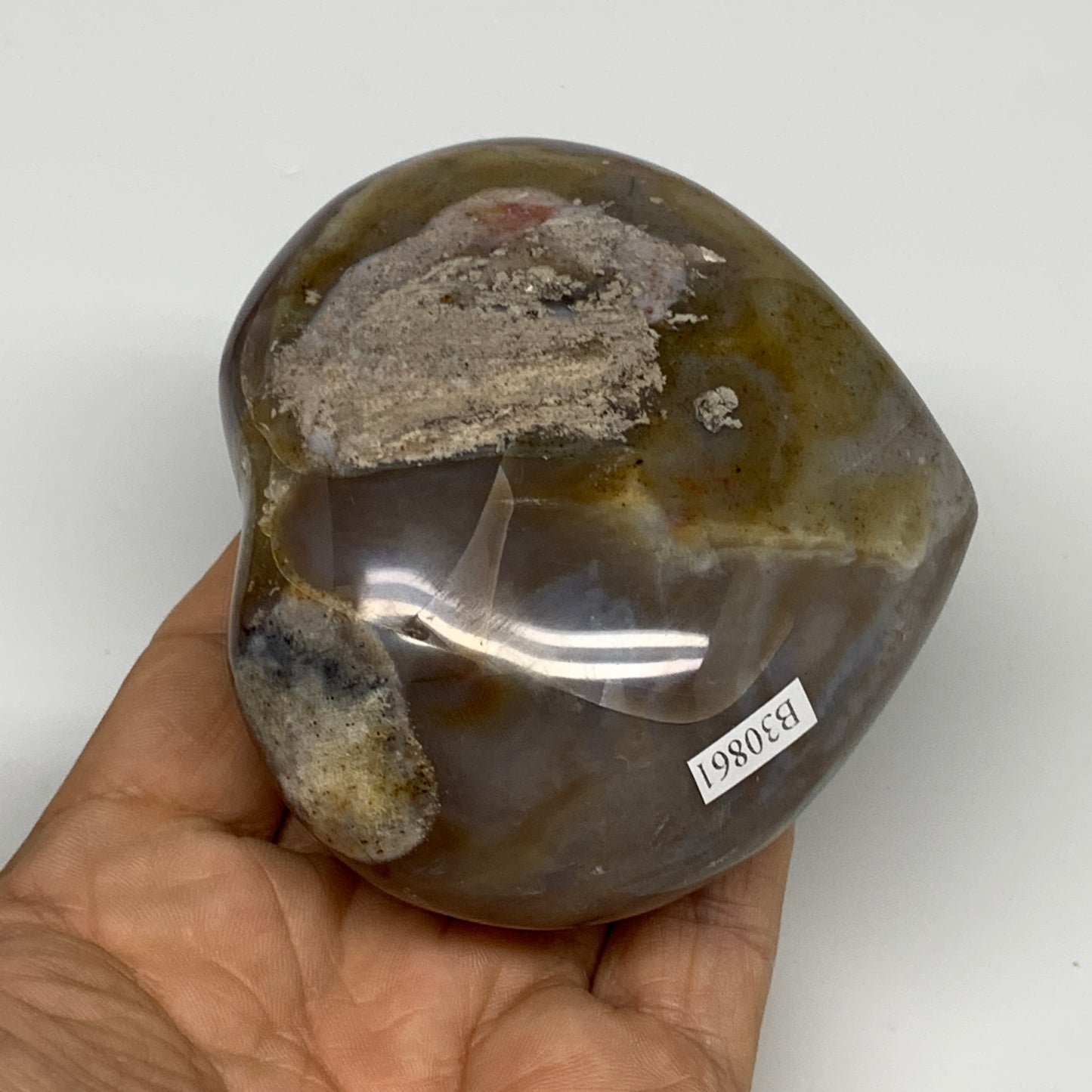 0.68 lbs, 3"x3.3"x1.5" Ocean Jasper Heart Polished Healing Crystal, B30861
