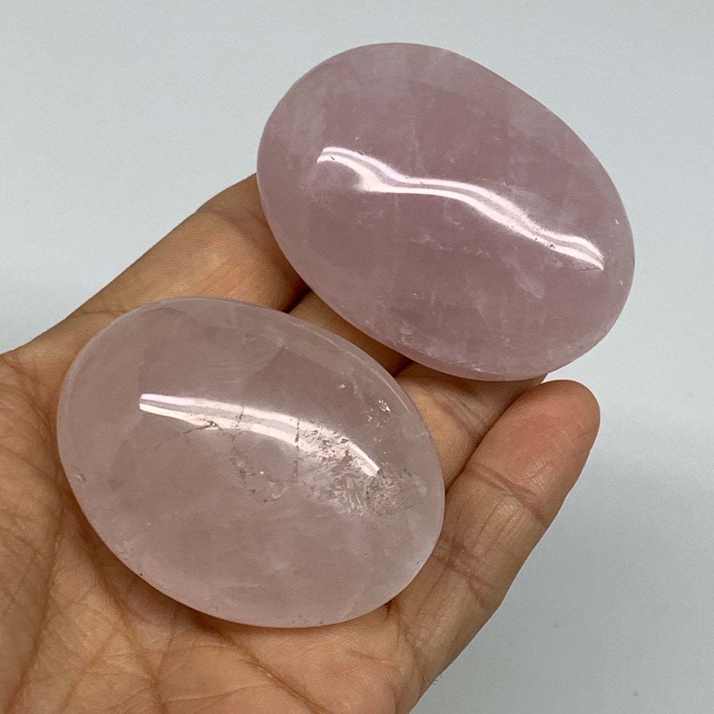 160g , 2.1"-2.3", 2pcs, Natural Pink Rose Quartz Palm-stone Crystal, B37230