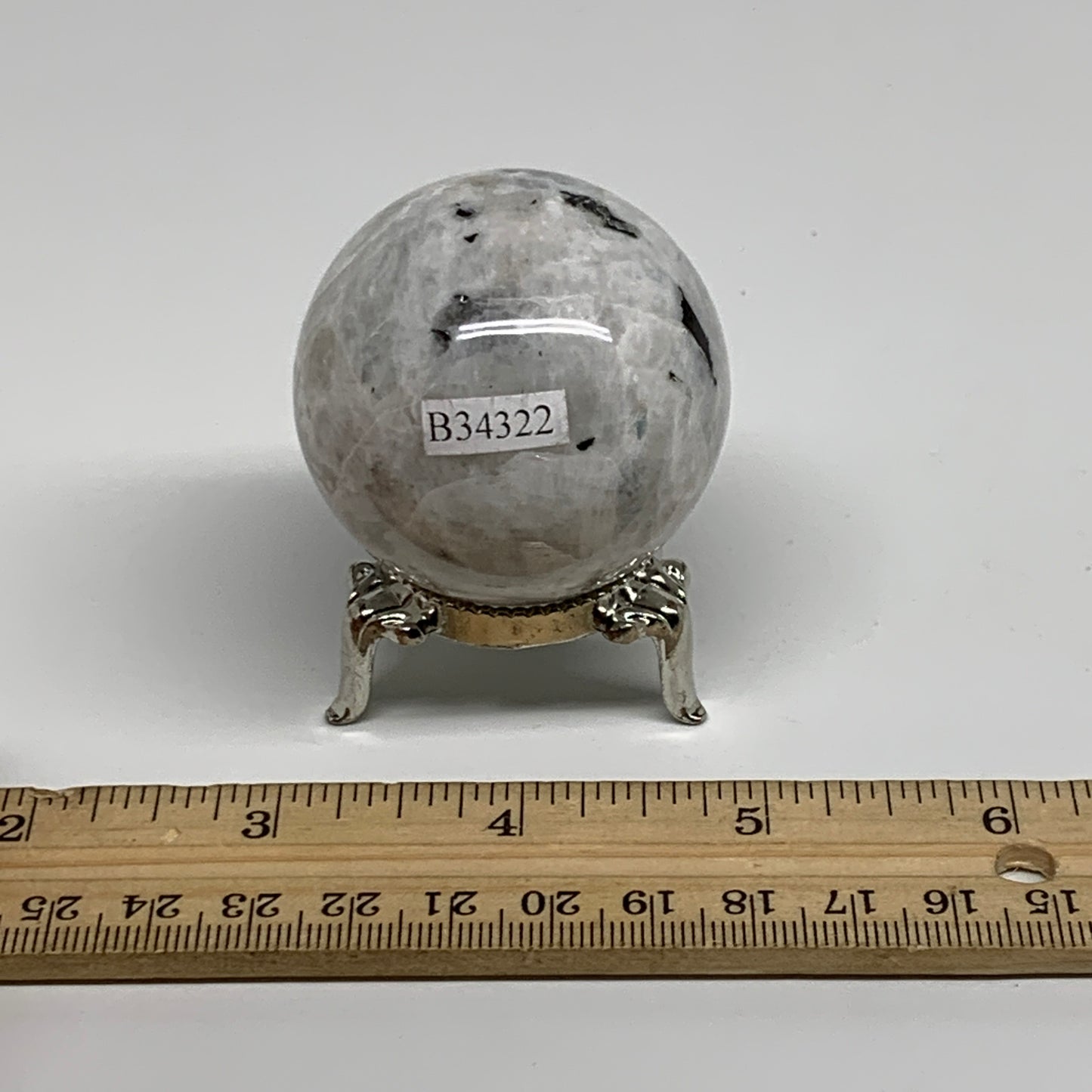 138.1g, 1.8"(46mm), Natural Rainbow Moonstone Sphere Ball Gemstone, B34322