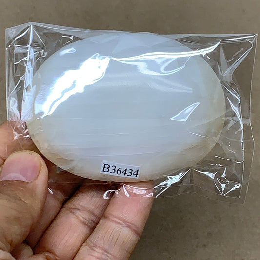 103g, 2.8"x2.1"x0.9", White Selenite Palmstone Crystal Pillow Reiki, B36434