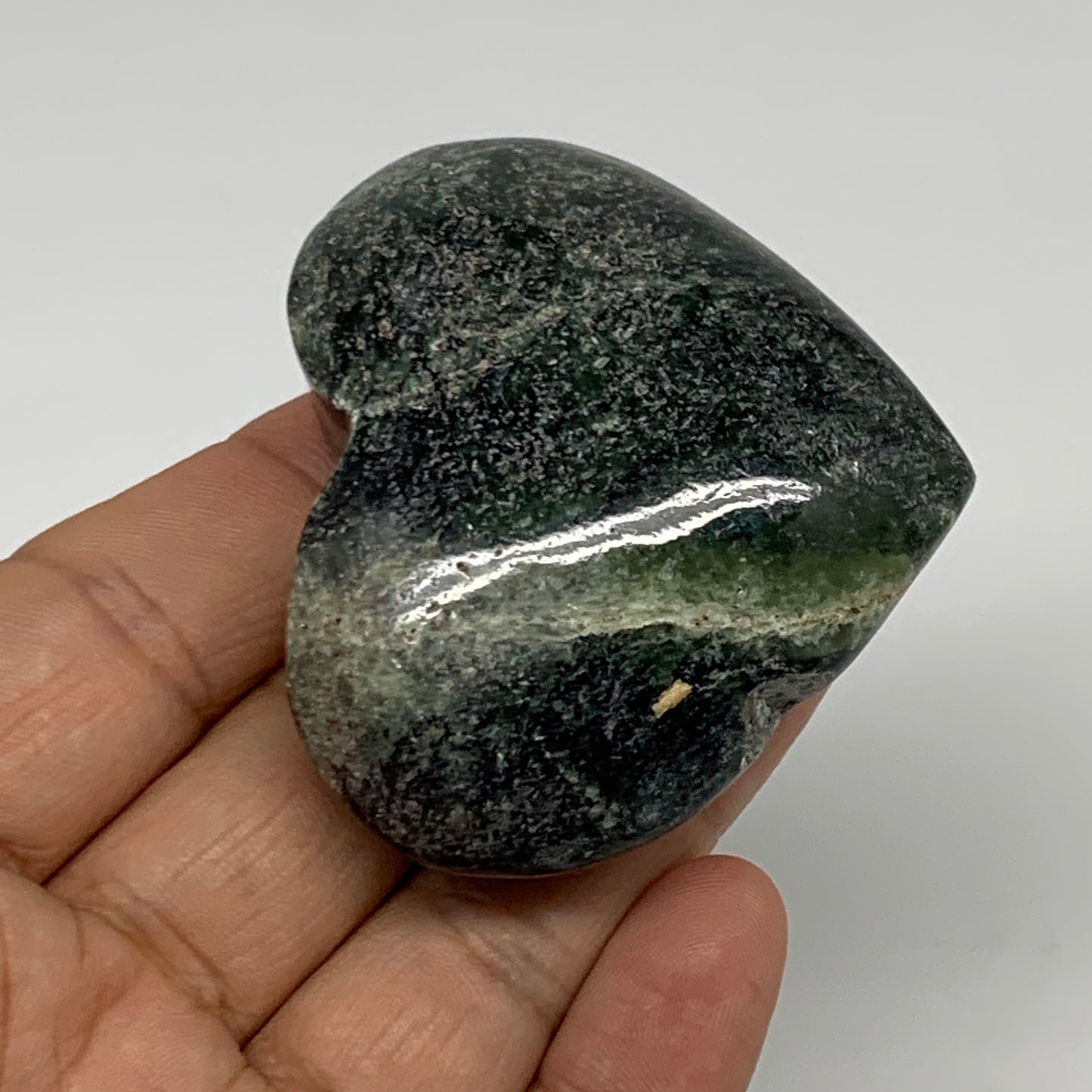 98.2g, 2"x2.3"x0.9" Green Serpentine Heart Polished Gemstones, B35111