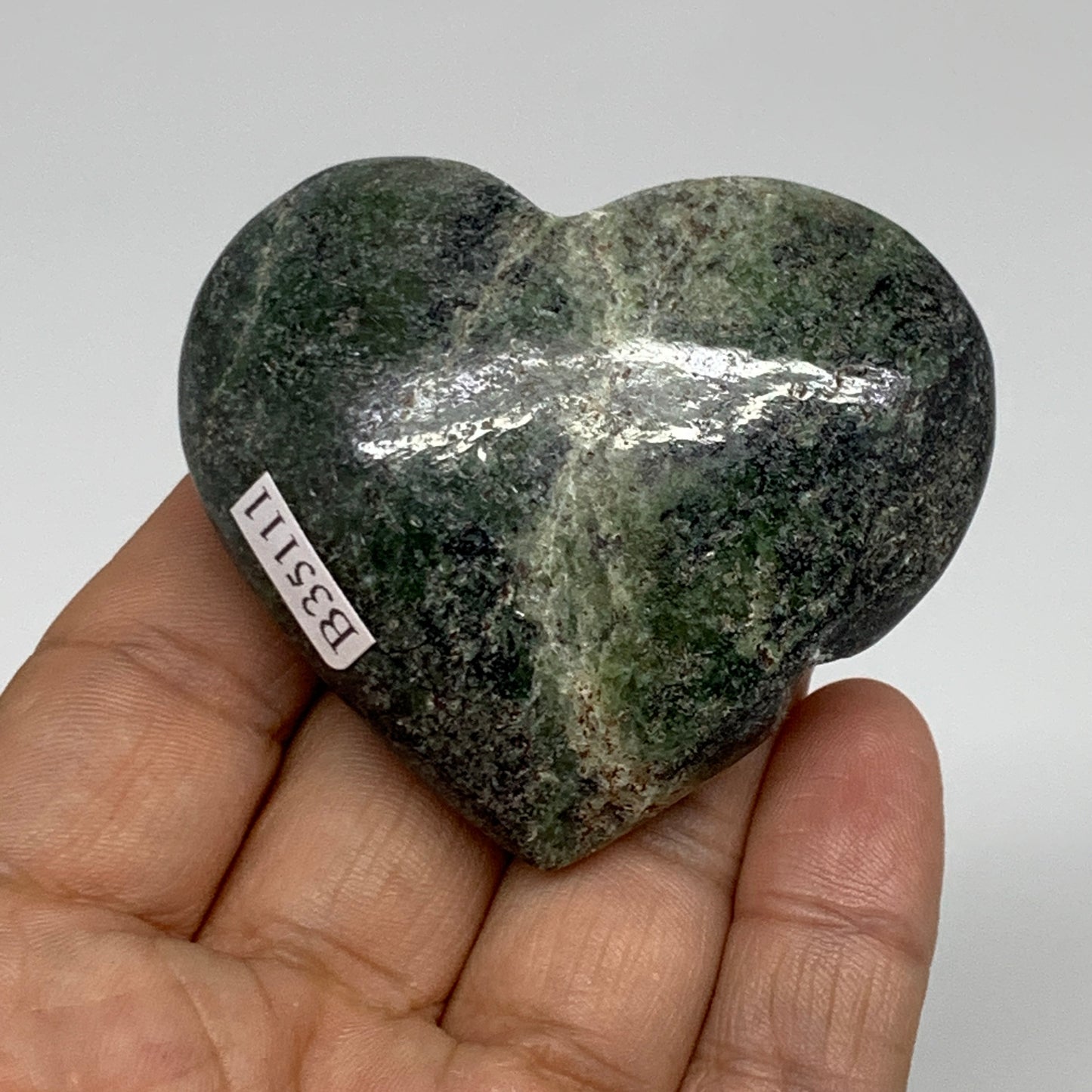 98.2g, 2"x2.3"x0.9" Green Serpentine Heart Polished Gemstones, B35111