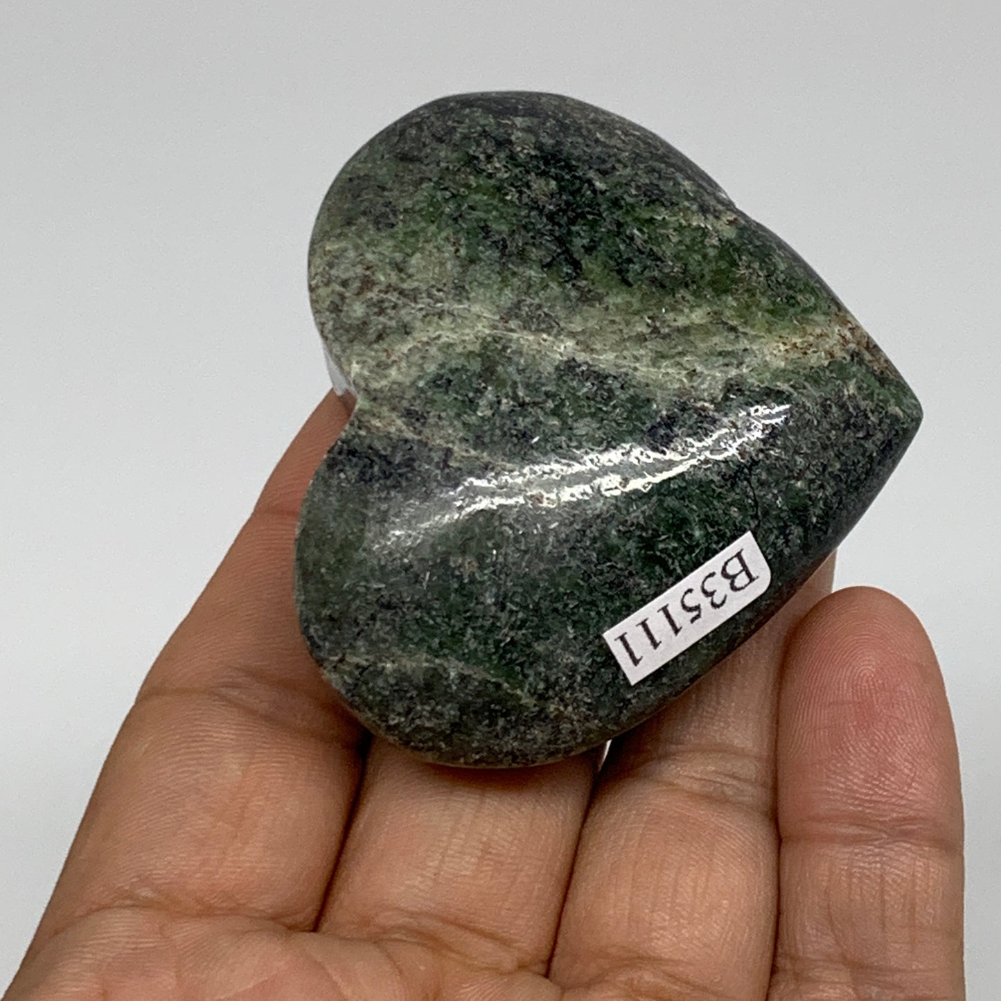 98.2g, 2"x2.3"x0.9" Green Serpentine Heart Polished Gemstones, B35111