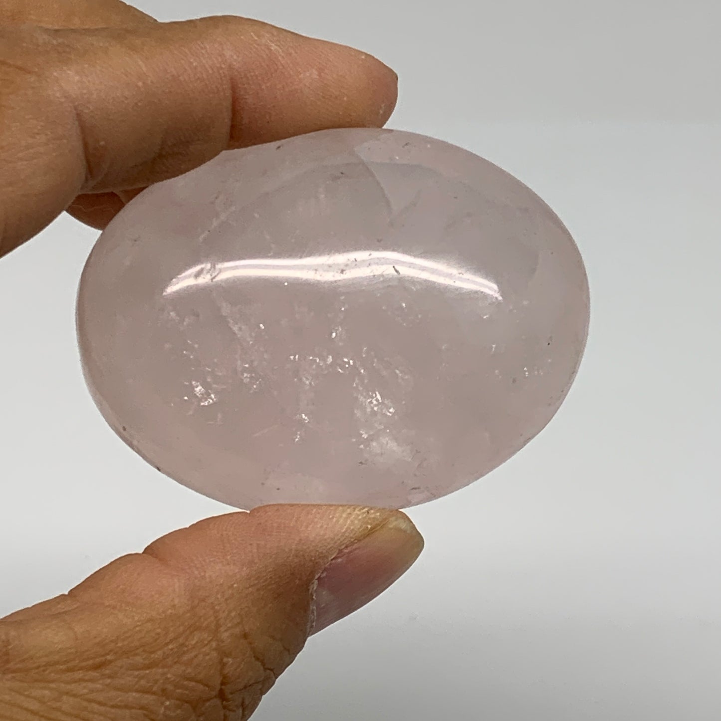 160g , 2.1"-2.3", 2pcs, Natural Pink Rose Quartz Palm-stone Crystal, B37230