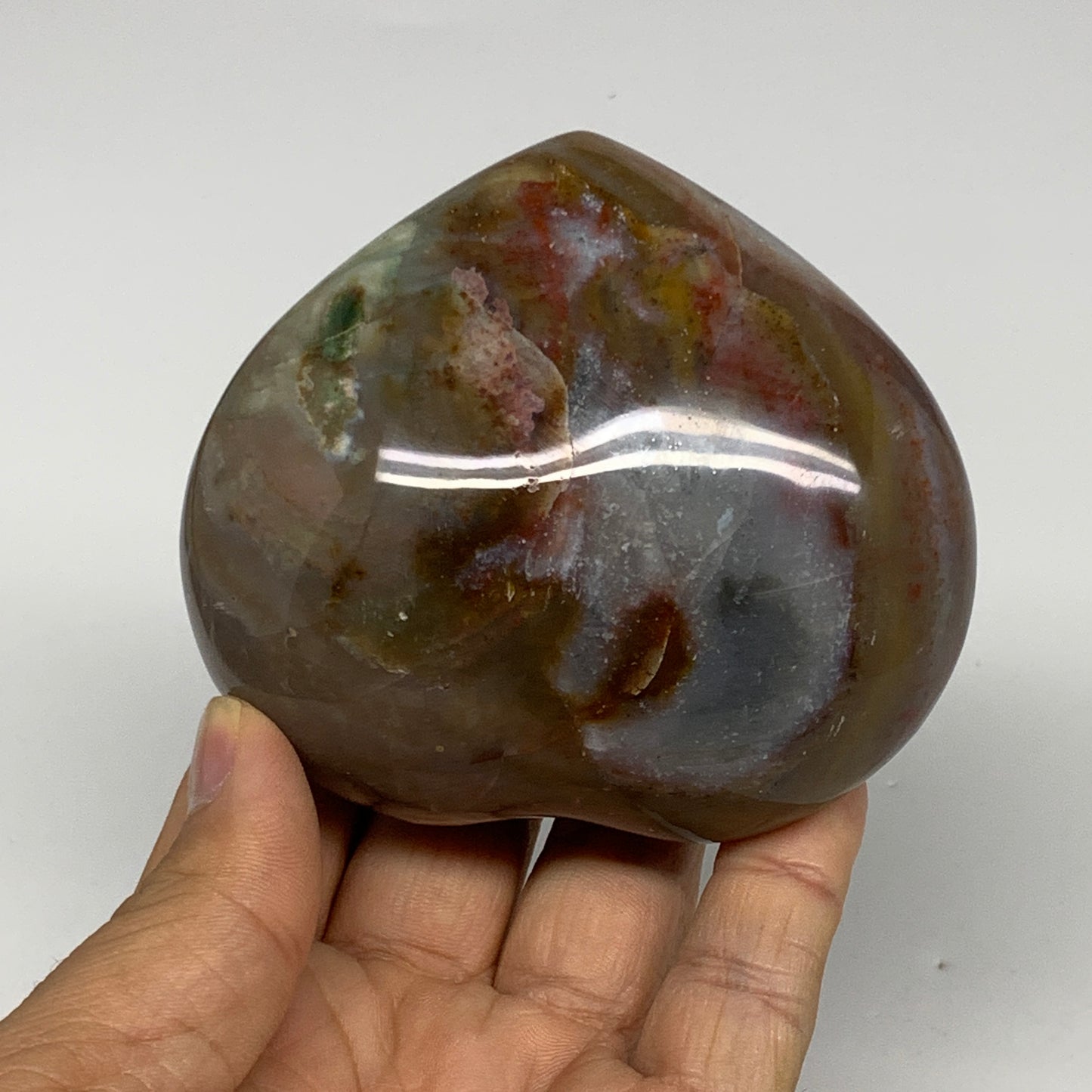 0.68 lbs, 3"x3.3"x1.5" Ocean Jasper Heart Polished Healing Crystal, B30861