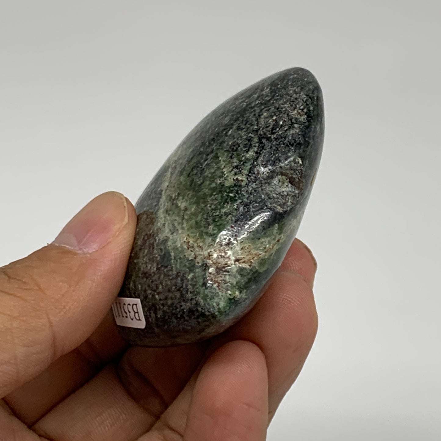 98.2g, 2"x2.3"x0.9" Green Serpentine Heart Polished Gemstones, B35111