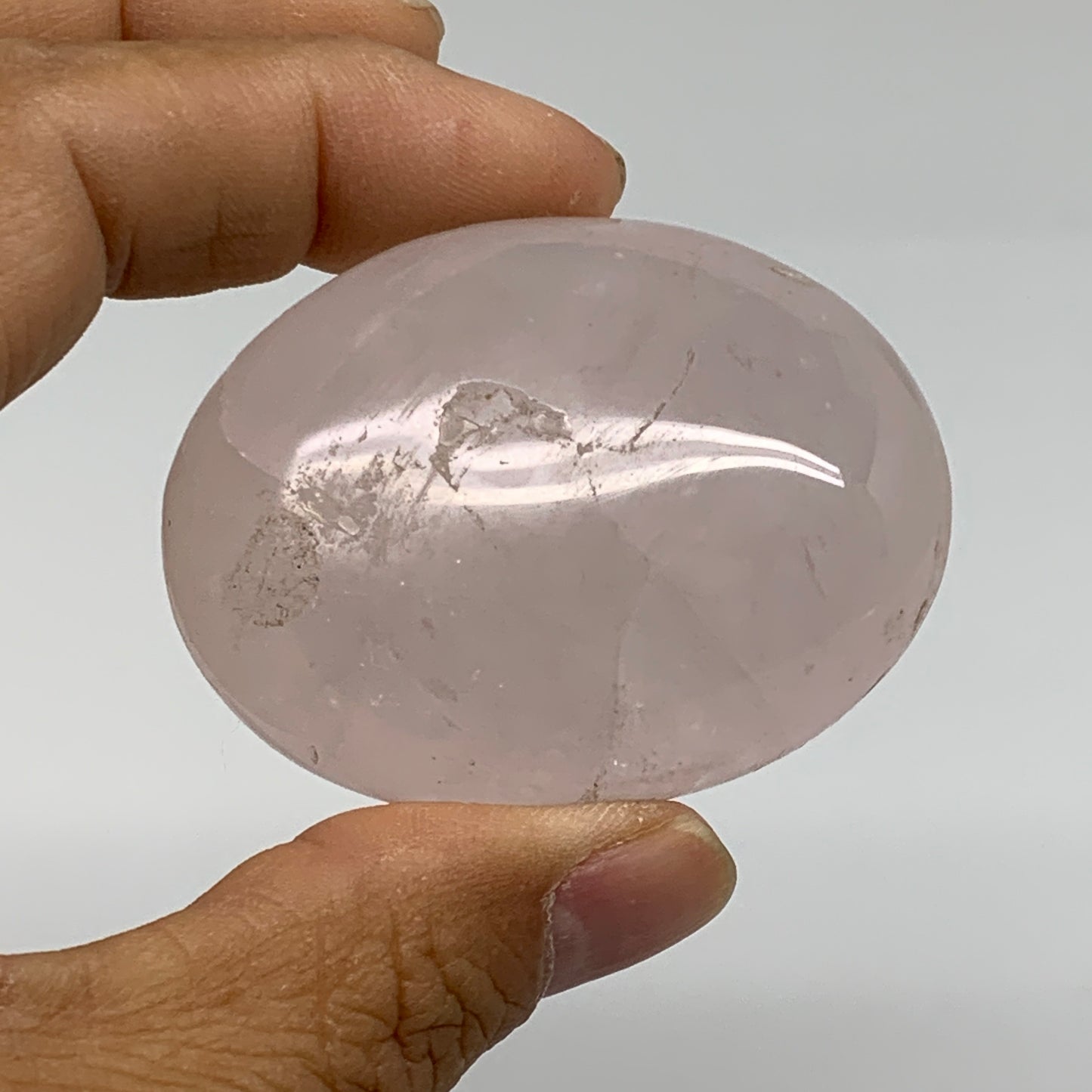160g , 2.1"-2.3", 2pcs, Natural Pink Rose Quartz Palm-stone Crystal, B37230