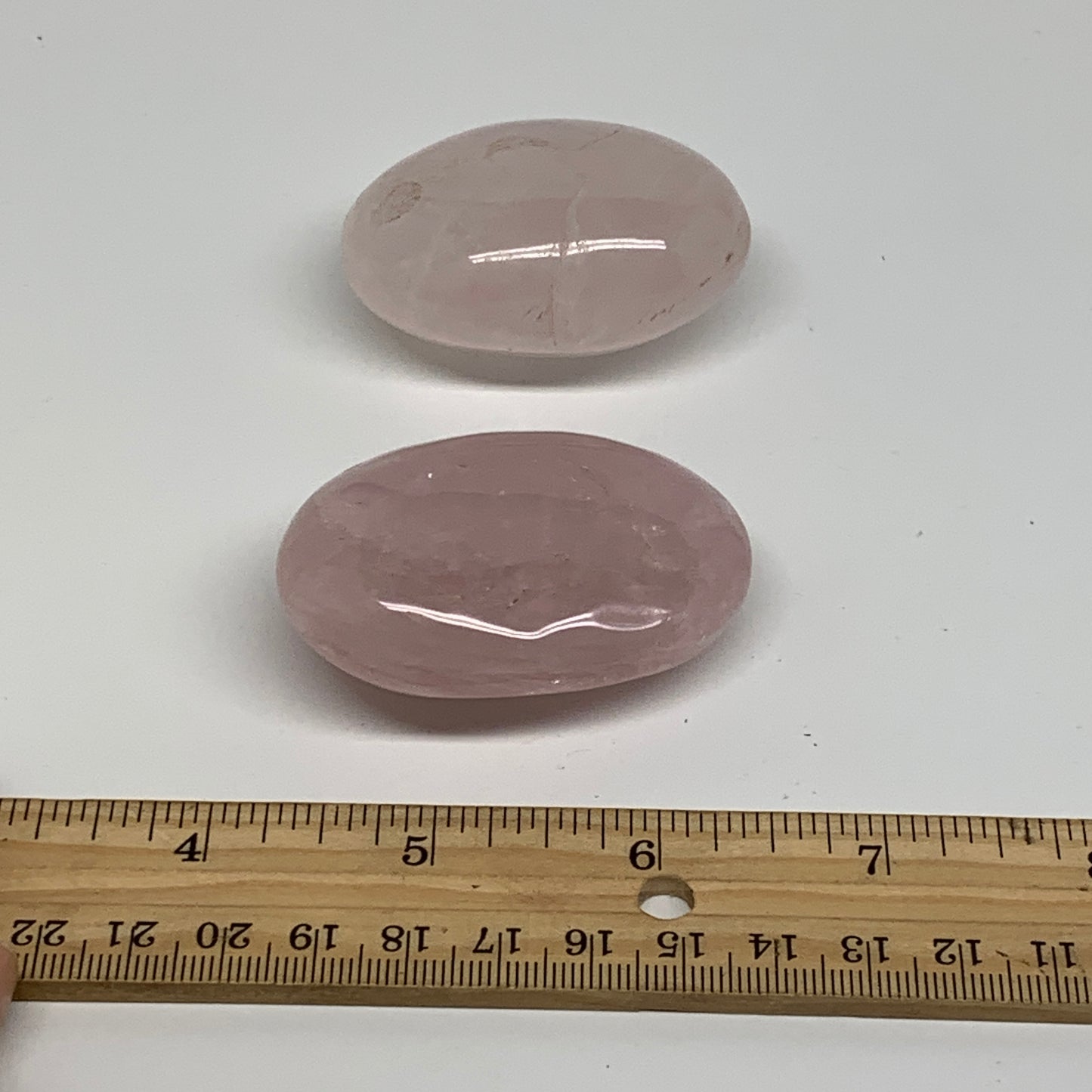 160g , 2.1"-2.3", 2pcs, Natural Pink Rose Quartz Palm-stone Crystal, B37230