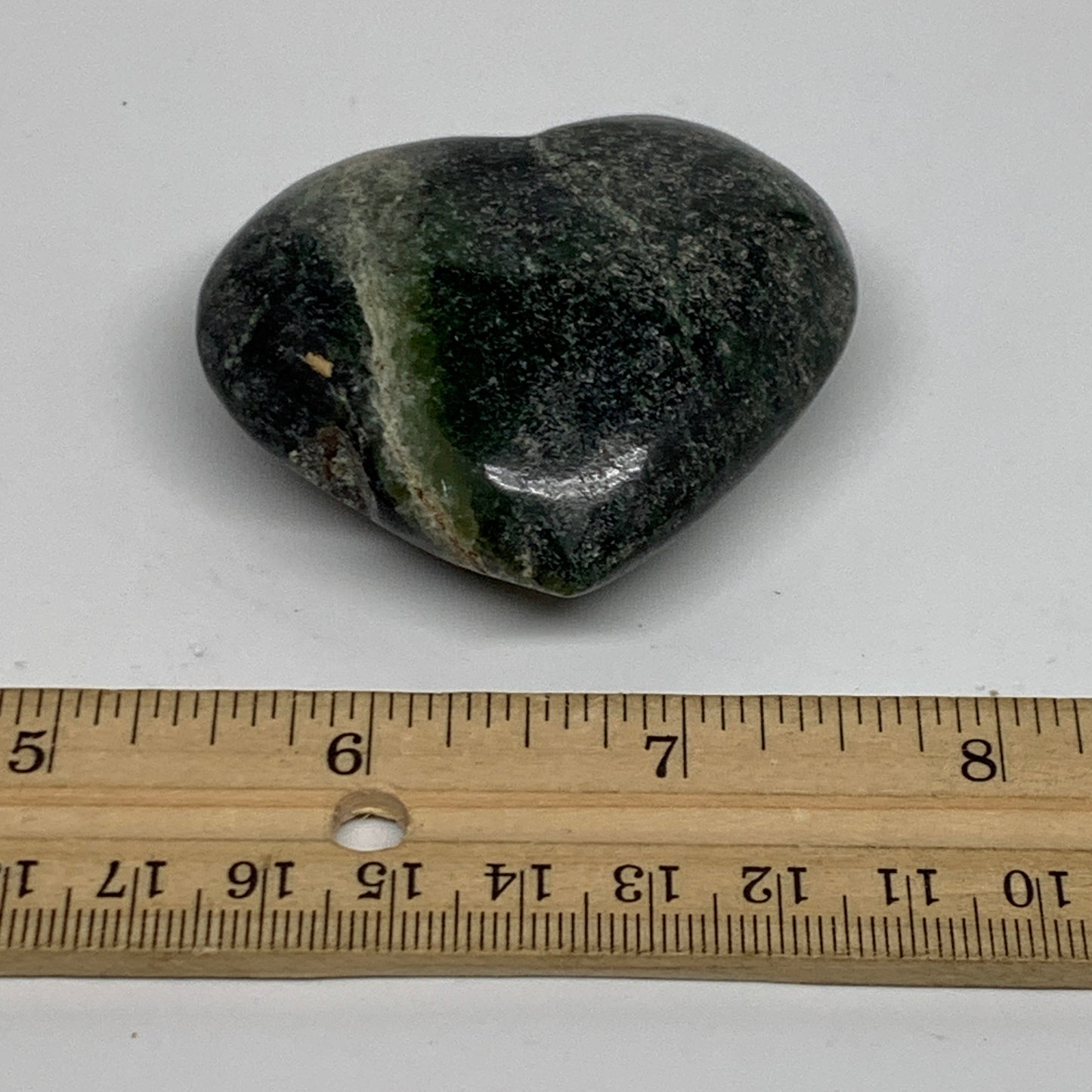98.2g, 2"x2.3"x0.9" Green Serpentine Heart Polished Gemstones, B35111