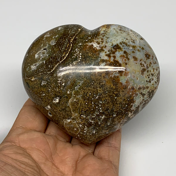 0.92 lbs, 3.1"x3.5"x1.8" Ocean Jasper Heart Polished Healing Crystal, B30862