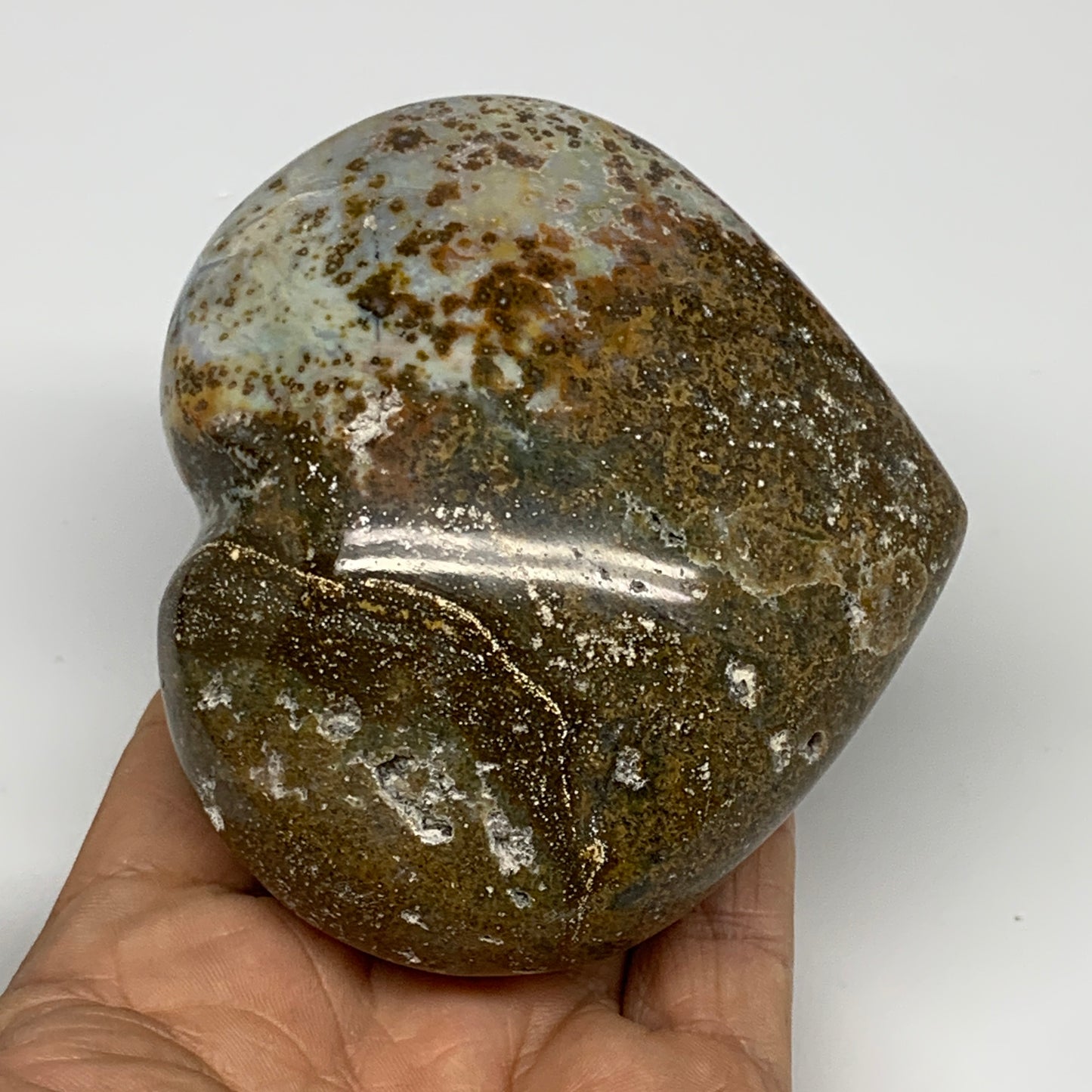 0.92 lbs, 3.1"x3.5"x1.8" Ocean Jasper Heart Polished Healing Crystal, B30862