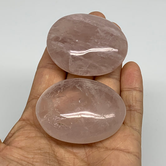 146g , 2"-2.1", 2pcs, Natural Pink Rose Quartz Palm-stone Crystal, B37231