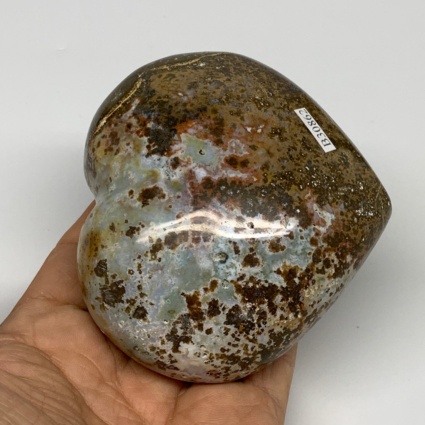 0.92 lbs, 3.1"x3.5"x1.8" Ocean Jasper Heart Polished Healing Crystal, B30862