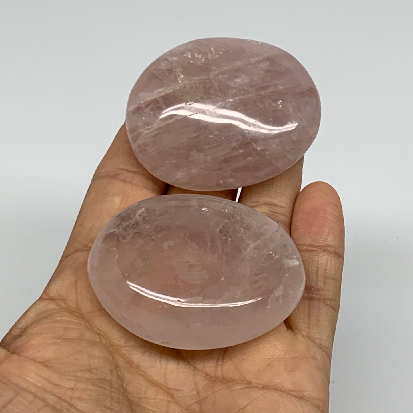 146g , 2"-2.1", 2pcs, Natural Pink Rose Quartz Palm-stone Crystal, B37231