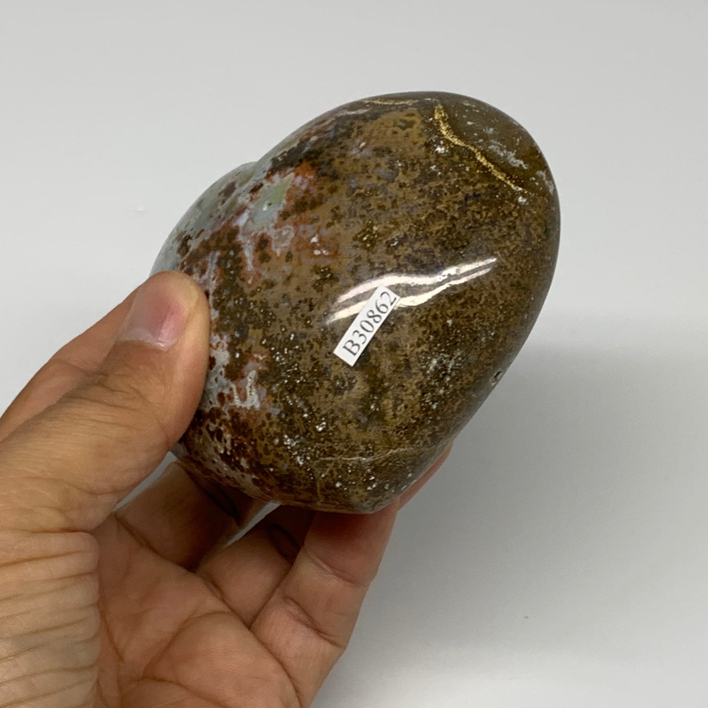 0.92 lbs, 3.1"x3.5"x1.8" Ocean Jasper Heart Polished Healing Crystal, B30862