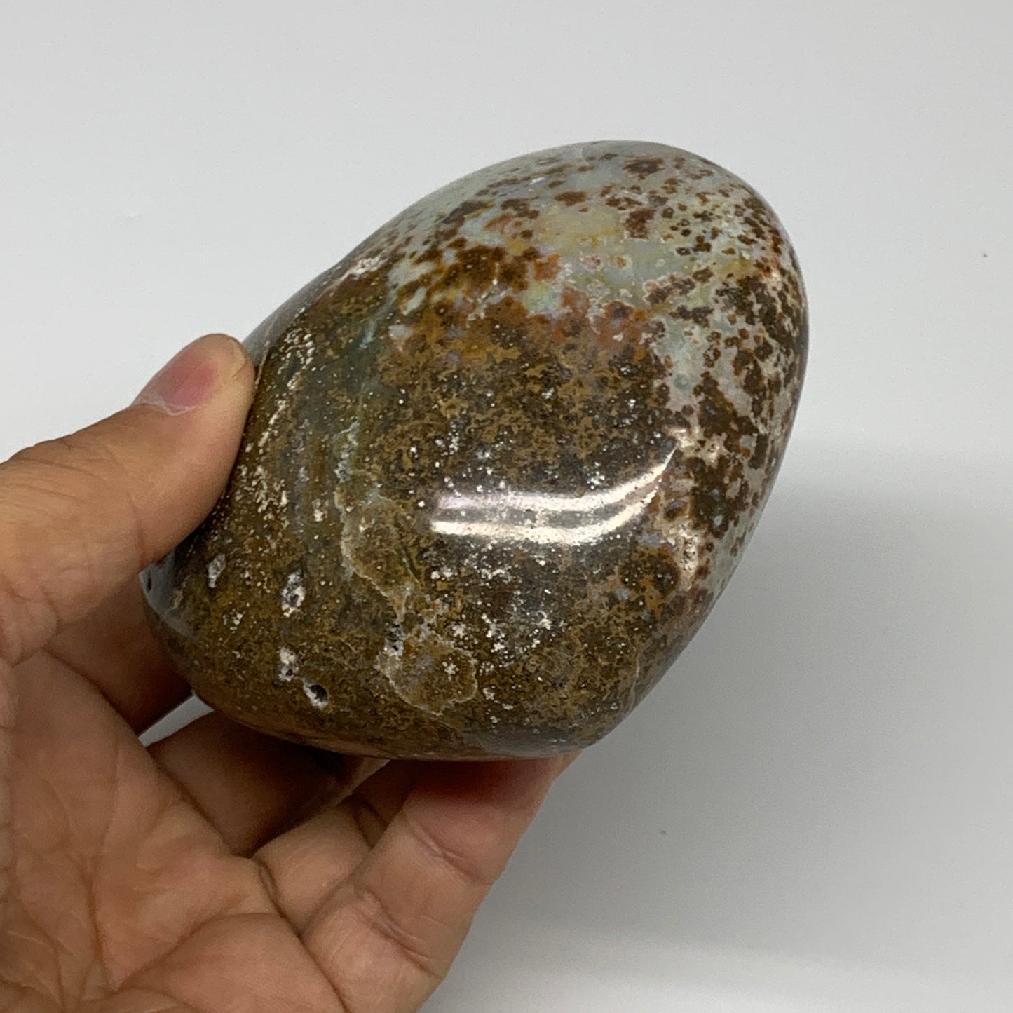 0.92 lbs, 3.1"x3.5"x1.8" Ocean Jasper Heart Polished Healing Crystal, B30862