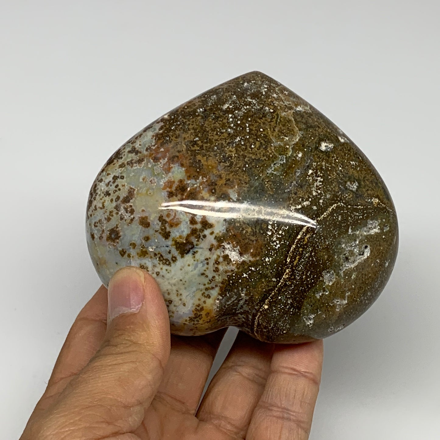 0.92 lbs, 3.1"x3.5"x1.8" Ocean Jasper Heart Polished Healing Crystal, B30862