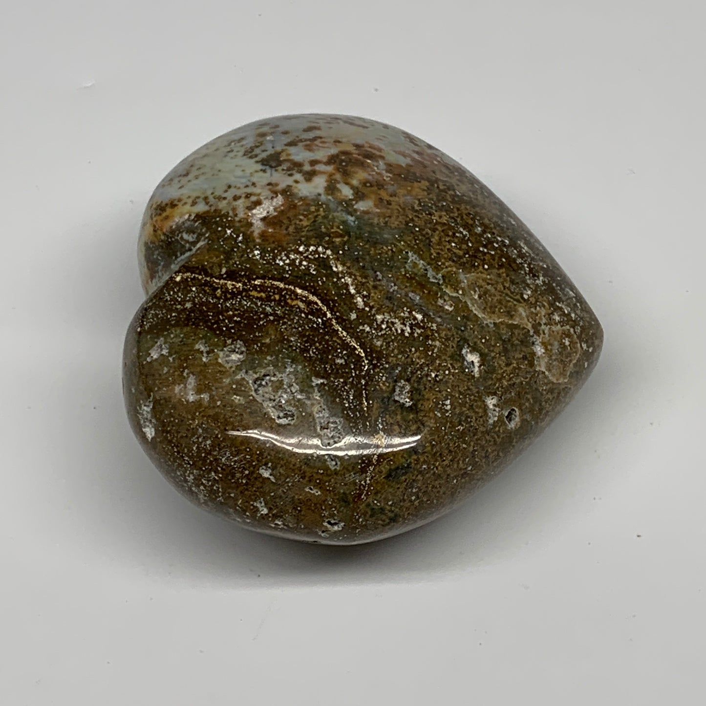 0.92 lbs, 3.1"x3.5"x1.8" Ocean Jasper Heart Polished Healing Crystal, B30862