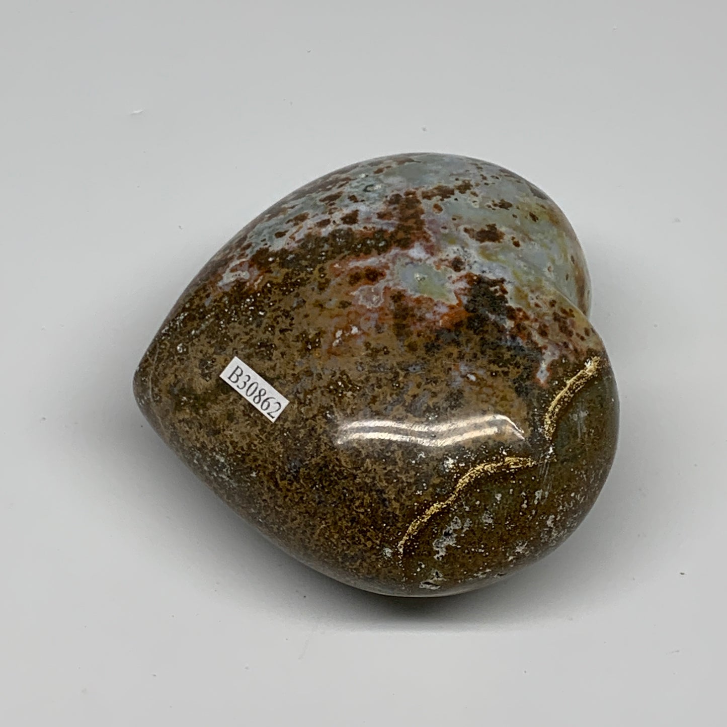 0.92 lbs, 3.1"x3.5"x1.8" Ocean Jasper Heart Polished Healing Crystal, B30862