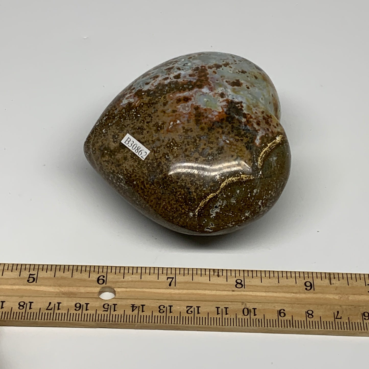 0.92 lbs, 3.1"x3.5"x1.8" Ocean Jasper Heart Polished Healing Crystal, B30862