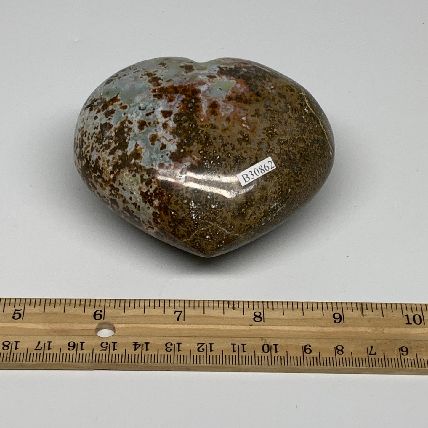 0.92 lbs, 3.1"x3.5"x1.8" Ocean Jasper Heart Polished Healing Crystal, B30862