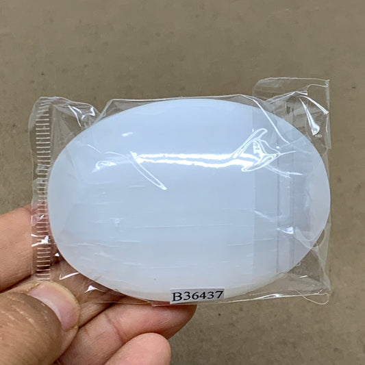 101g, 2.8"x2"x0.9", White Selenite Palmstone Crystal Pillow Reiki, B36437