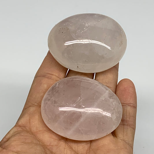 139.9g , 2"-2.1", 2pcs, Natural Pink Rose Quartz Palm-stone Crystal, B37232
