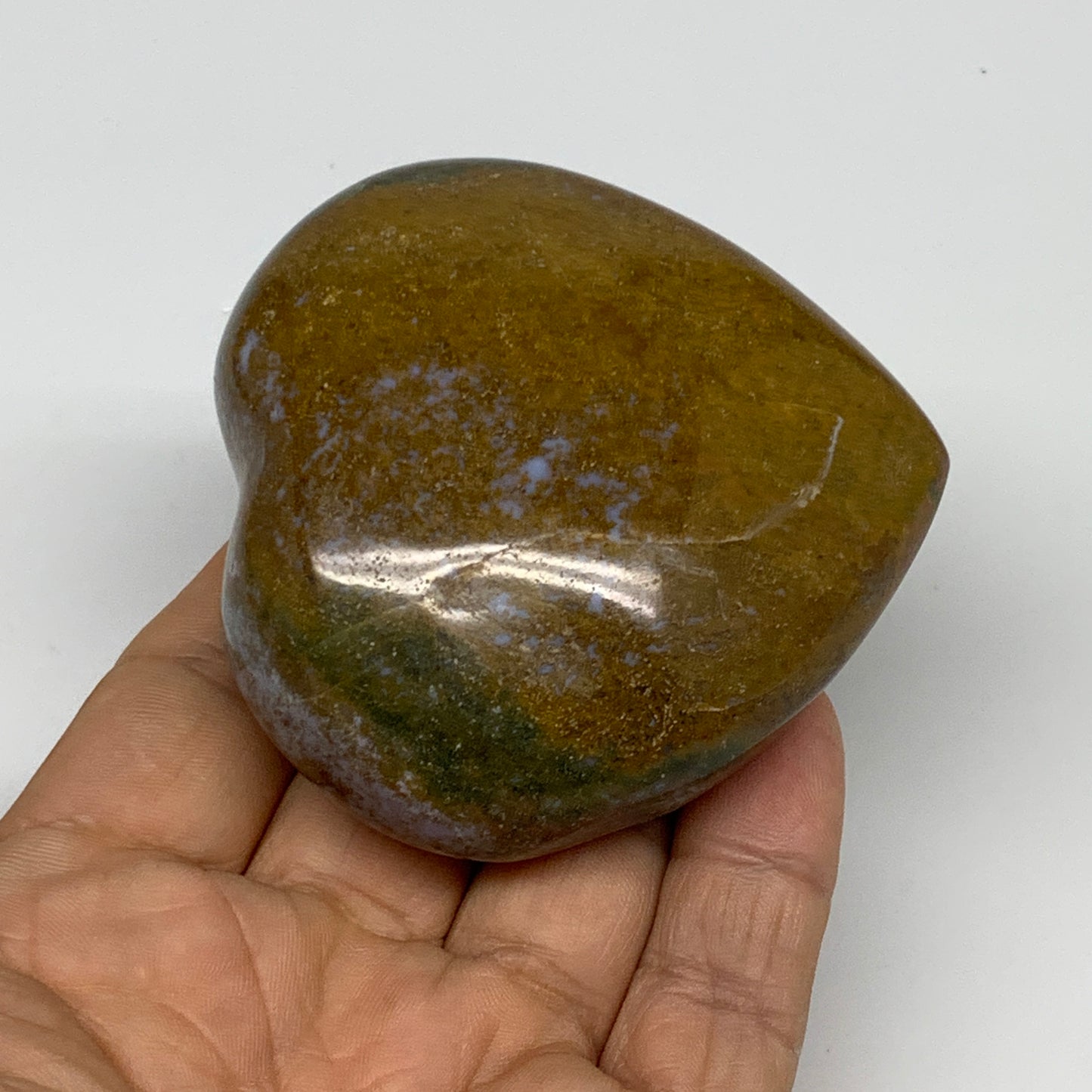 0.4 lbs, 2.6"x2.7"x1.2" Ocean Jasper Heart Polished Healing Crystal, B30863