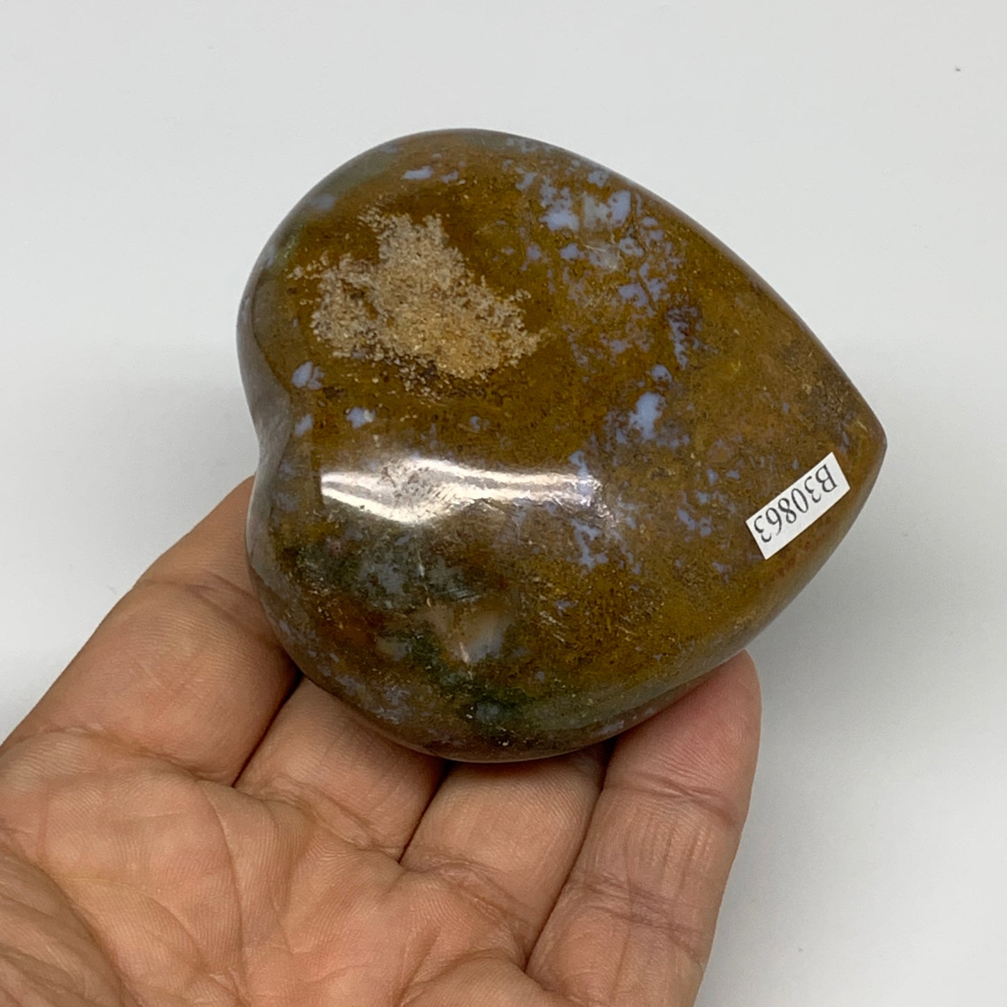 0.4 lbs, 2.6"x2.7"x1.2" Ocean Jasper Heart Polished Healing Crystal, B30863