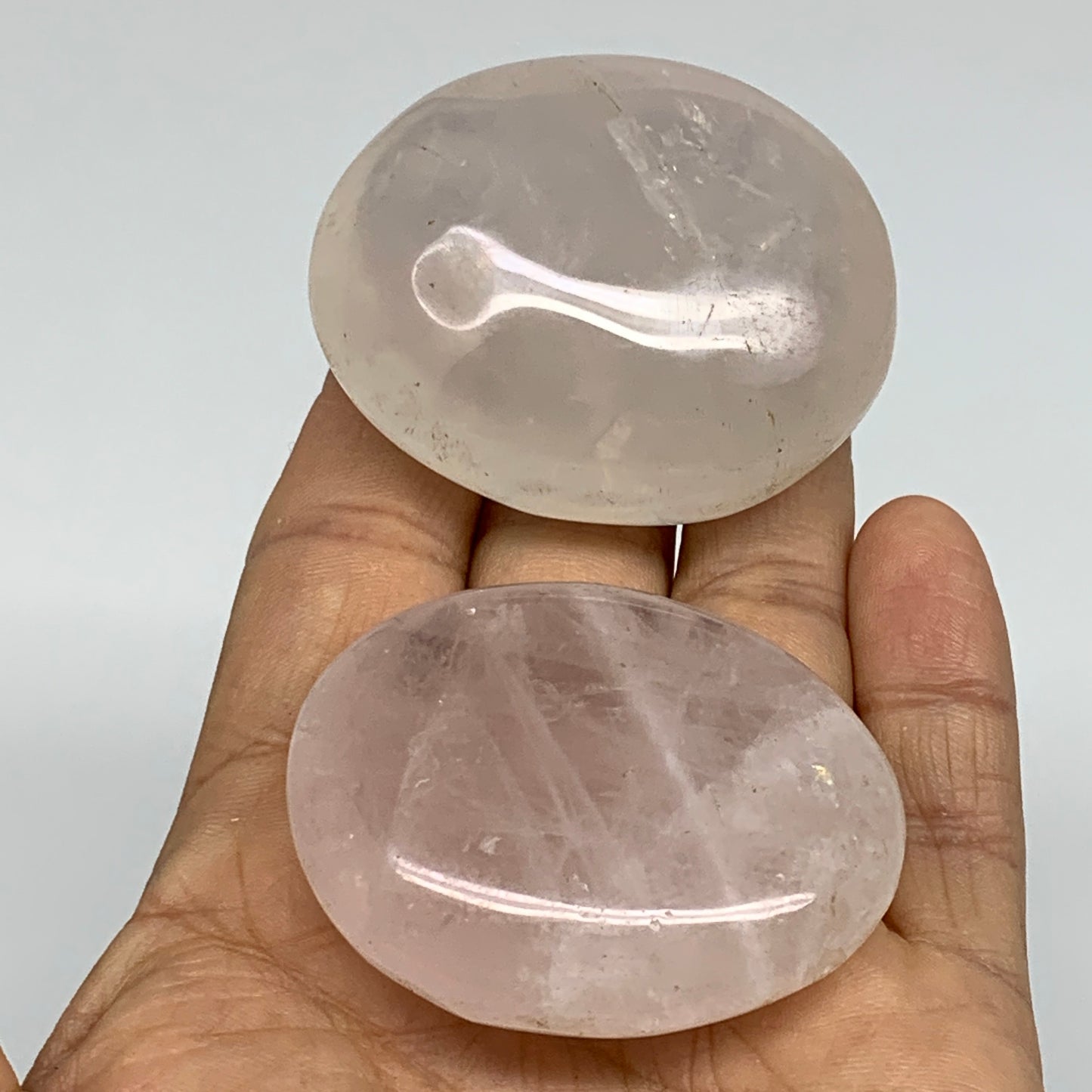 139.9g , 2"-2.1", 2pcs, Natural Pink Rose Quartz Palm-stone Crystal, B37232