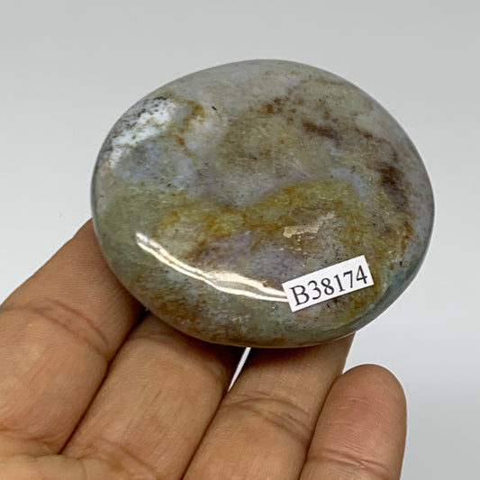 93.6g, 2.2"x2.1"x0.9" Natural Ocean Jasper Palm-Stone Orbicular Jasper, B38174