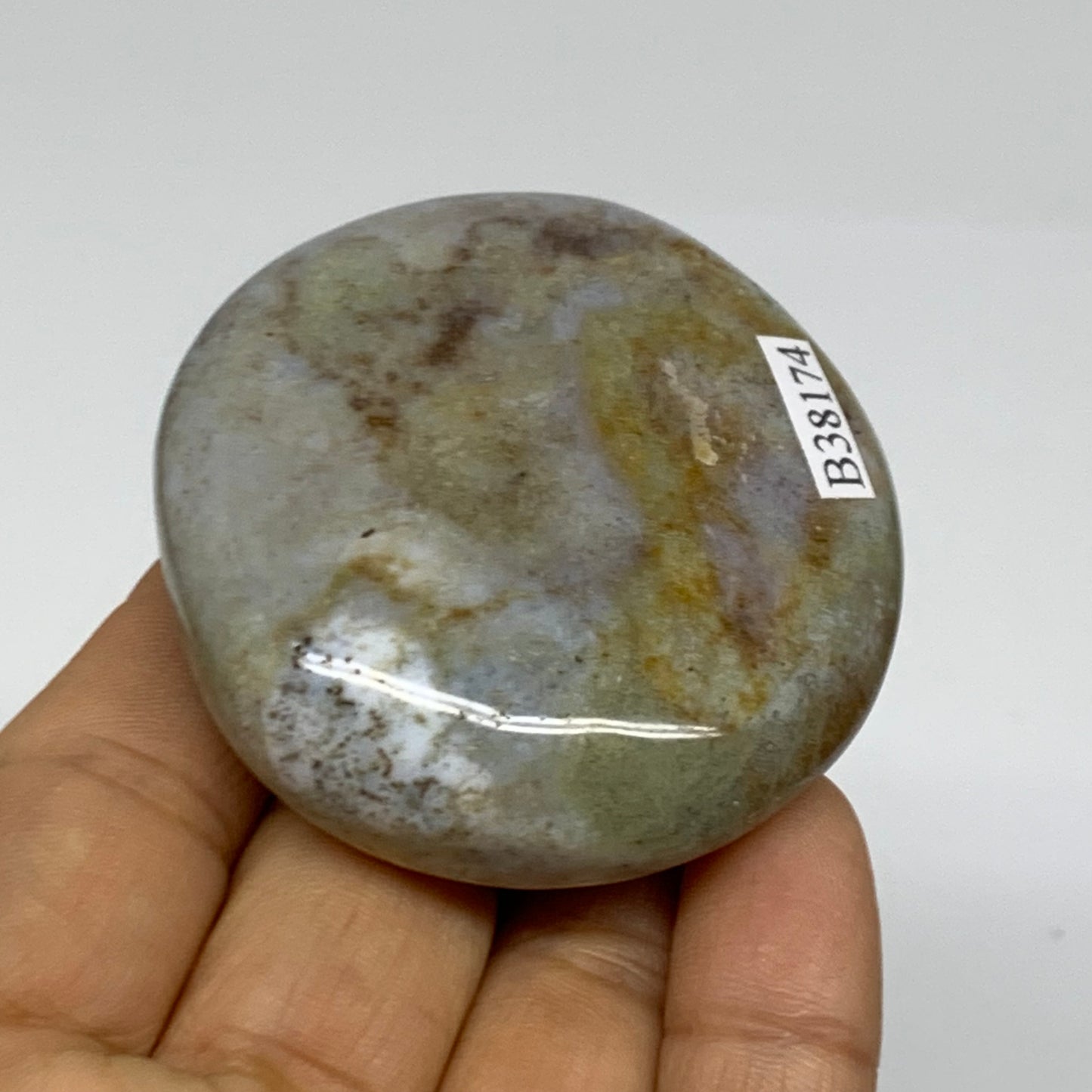93.6g, 2.2"x2.1"x0.9" Natural Ocean Jasper Palm-Stone Orbicular Jasper, B38174