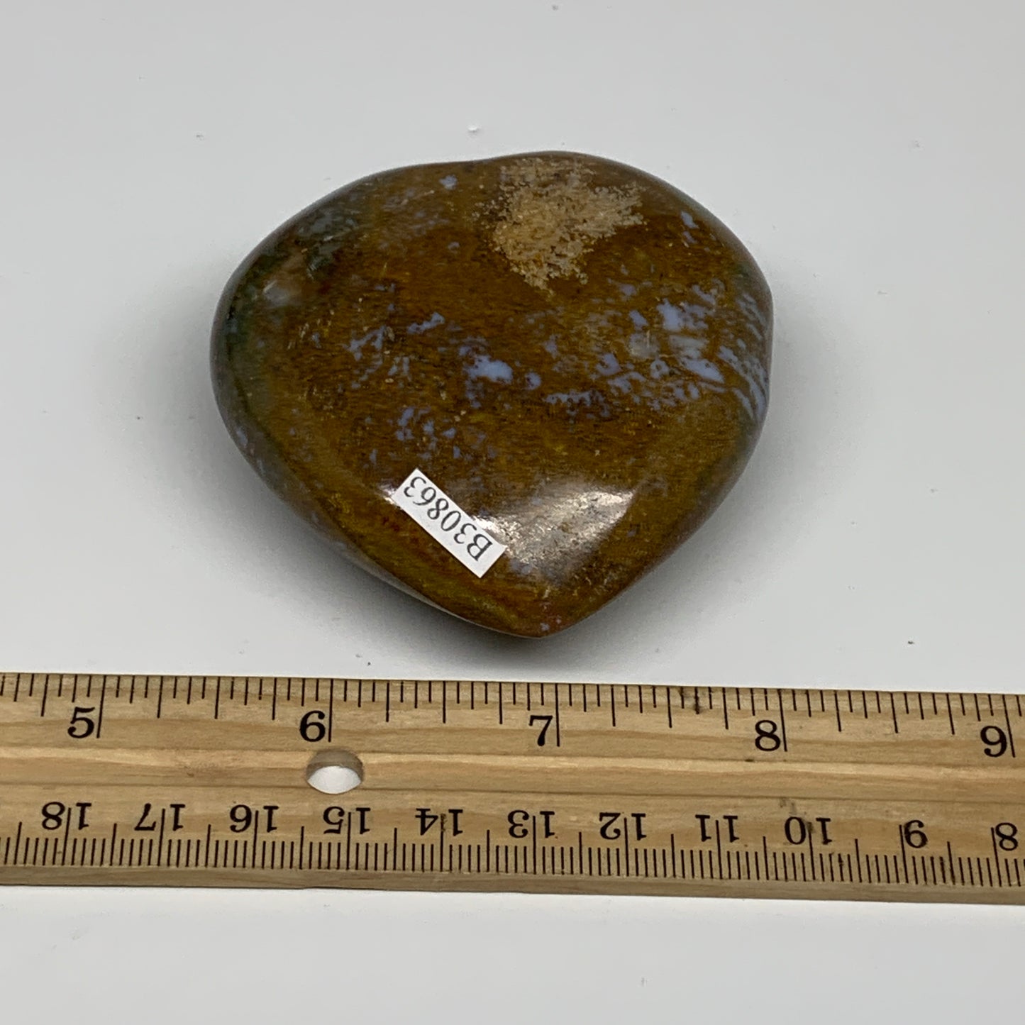 0.4 lbs, 2.6"x2.7"x1.2" Ocean Jasper Heart Polished Healing Crystal, B30863
