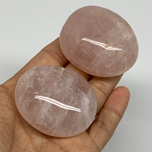 165g , 2"-2.1", 2pcs, Natural Pink Rose Quartz Palm-stone Crystal, B37233