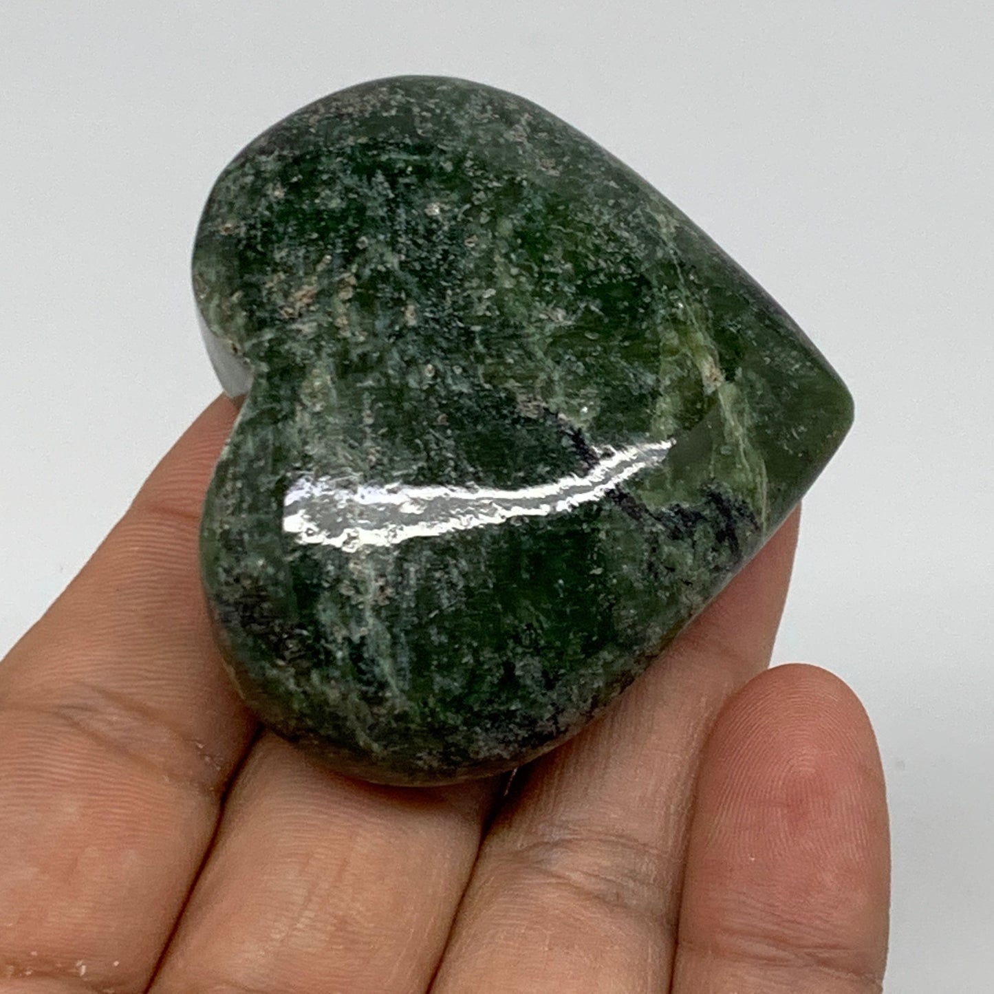 83g, 1.9"x2.1"x0.9" Green Serpentine Heart Polished Gemstones, B35114