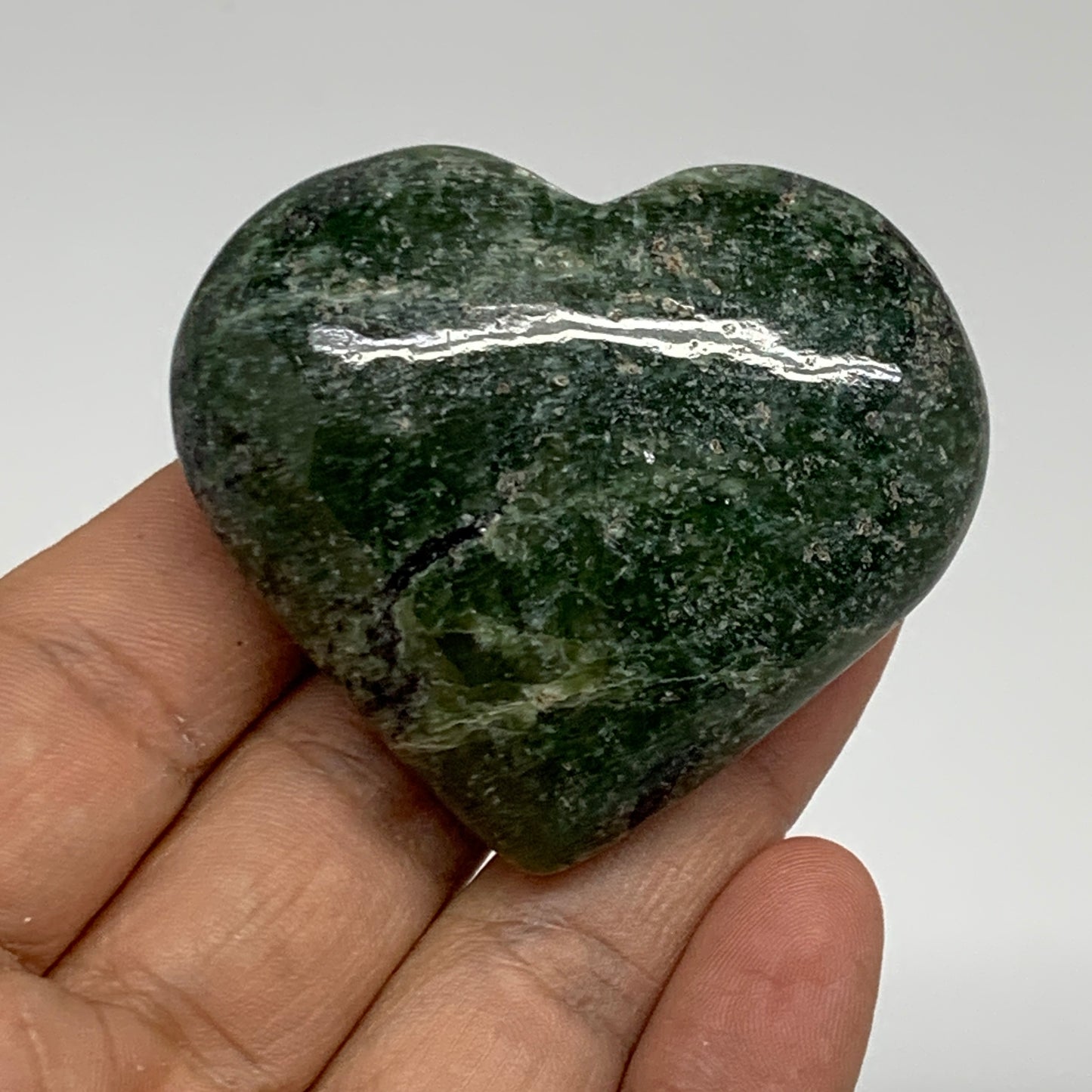 83g, 1.9"x2.1"x0.9" Green Serpentine Heart Polished Gemstones, B35114