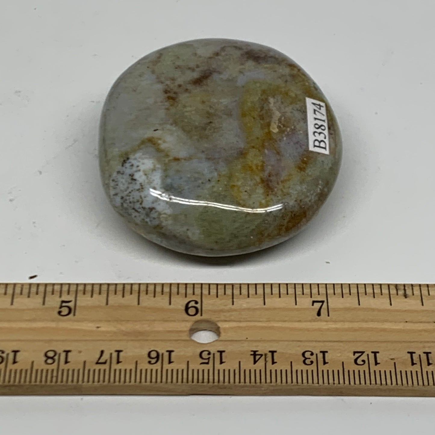 93.6g, 2.2"x2.1"x0.9" Natural Ocean Jasper Palm-Stone Orbicular Jasper, B38174