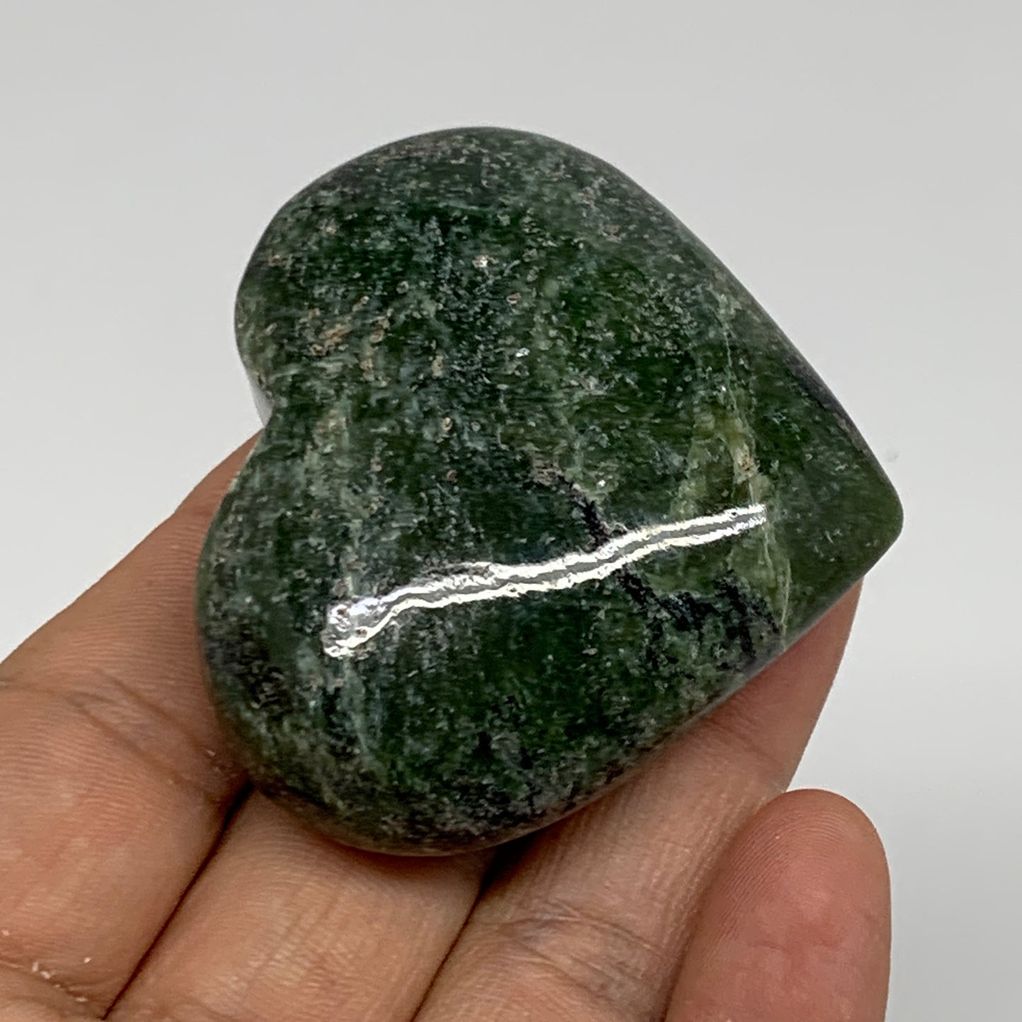 83g, 1.9"x2.1"x0.9" Green Serpentine Heart Polished Gemstones, B35114