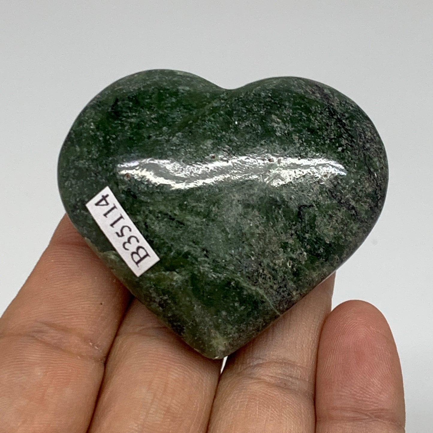 83g, 1.9"x2.1"x0.9" Green Serpentine Heart Polished Gemstones, B35114