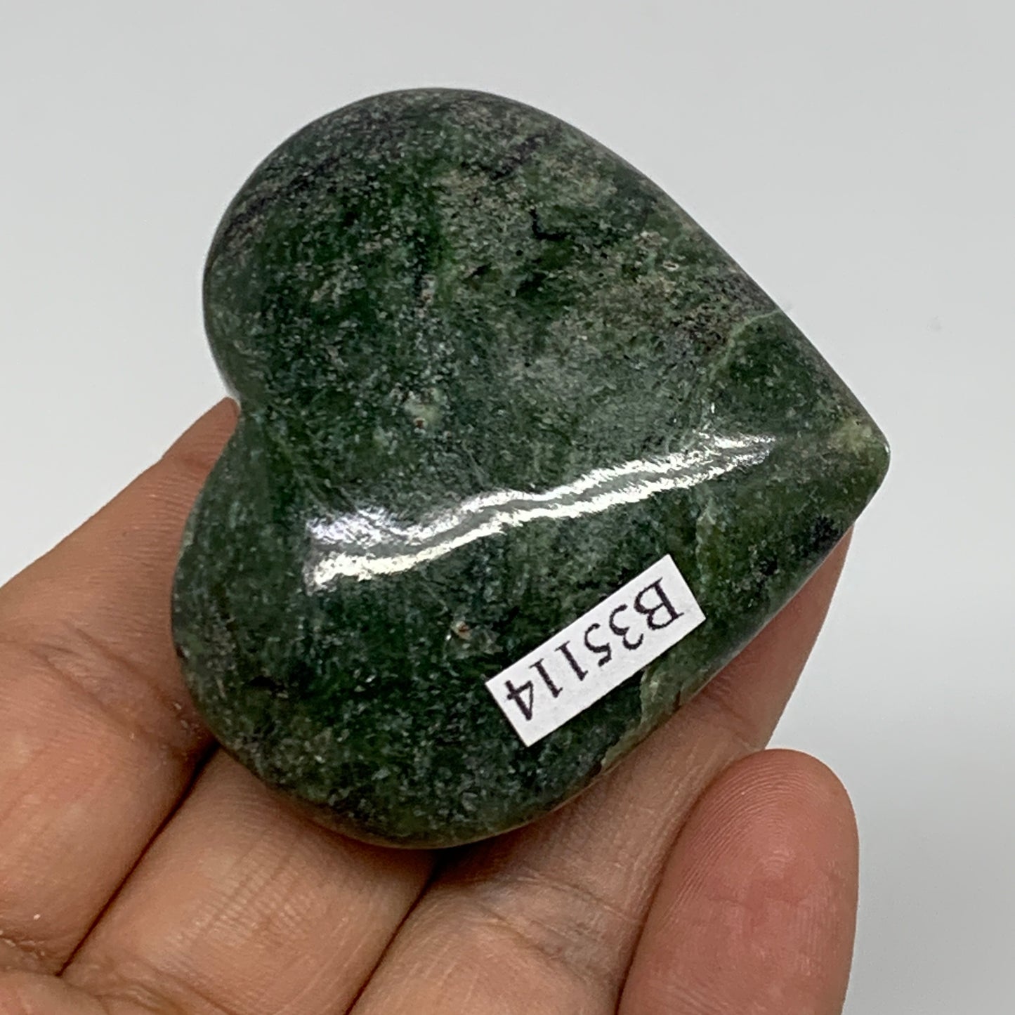 83g, 1.9"x2.1"x0.9" Green Serpentine Heart Polished Gemstones, B35114