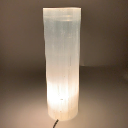 9.6 lbs, 11.7"x3.7" Cylinder Selenite (Satin Spar) Lamp Tower W/Chord, B35789