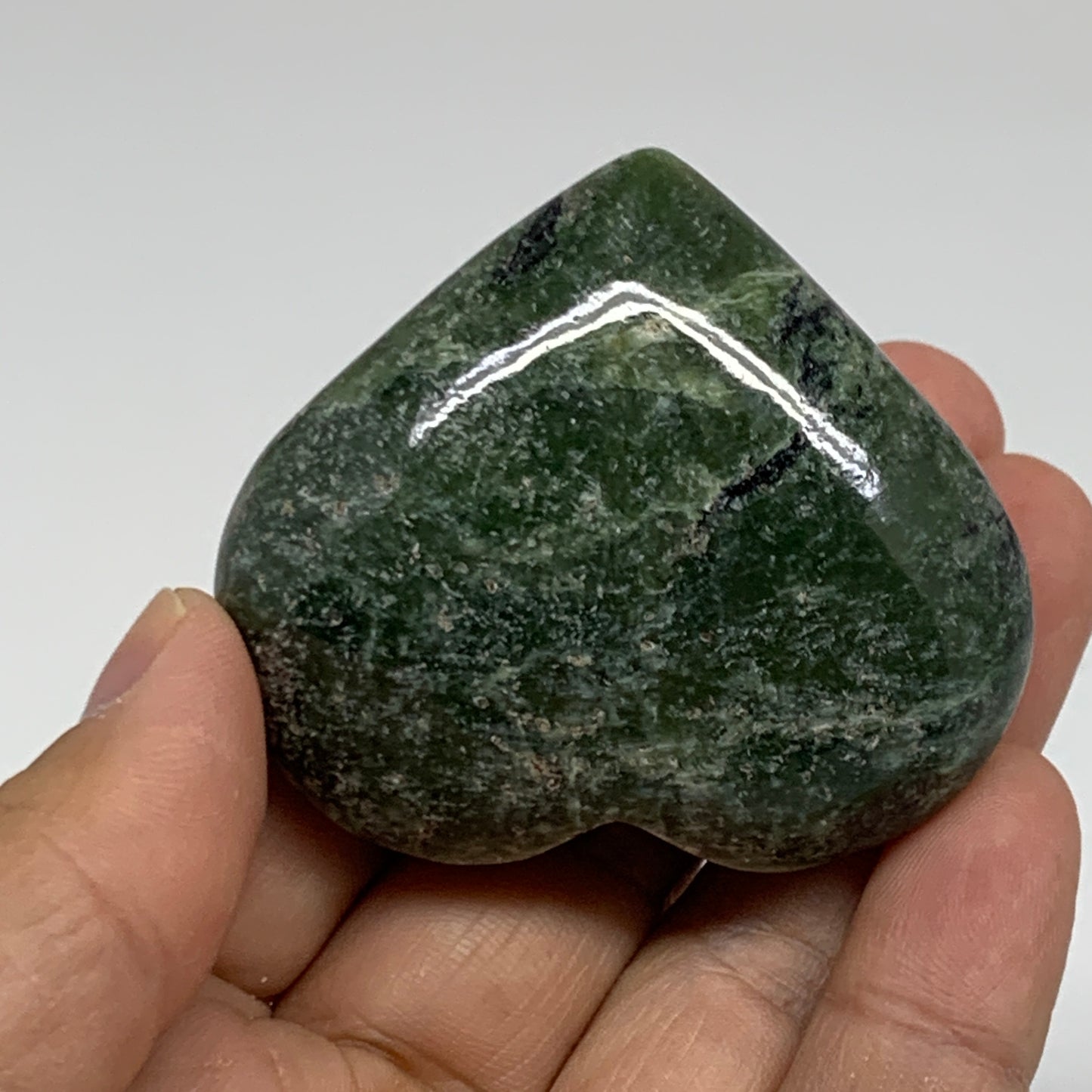 83g, 1.9"x2.1"x0.9" Green Serpentine Heart Polished Gemstones, B35114