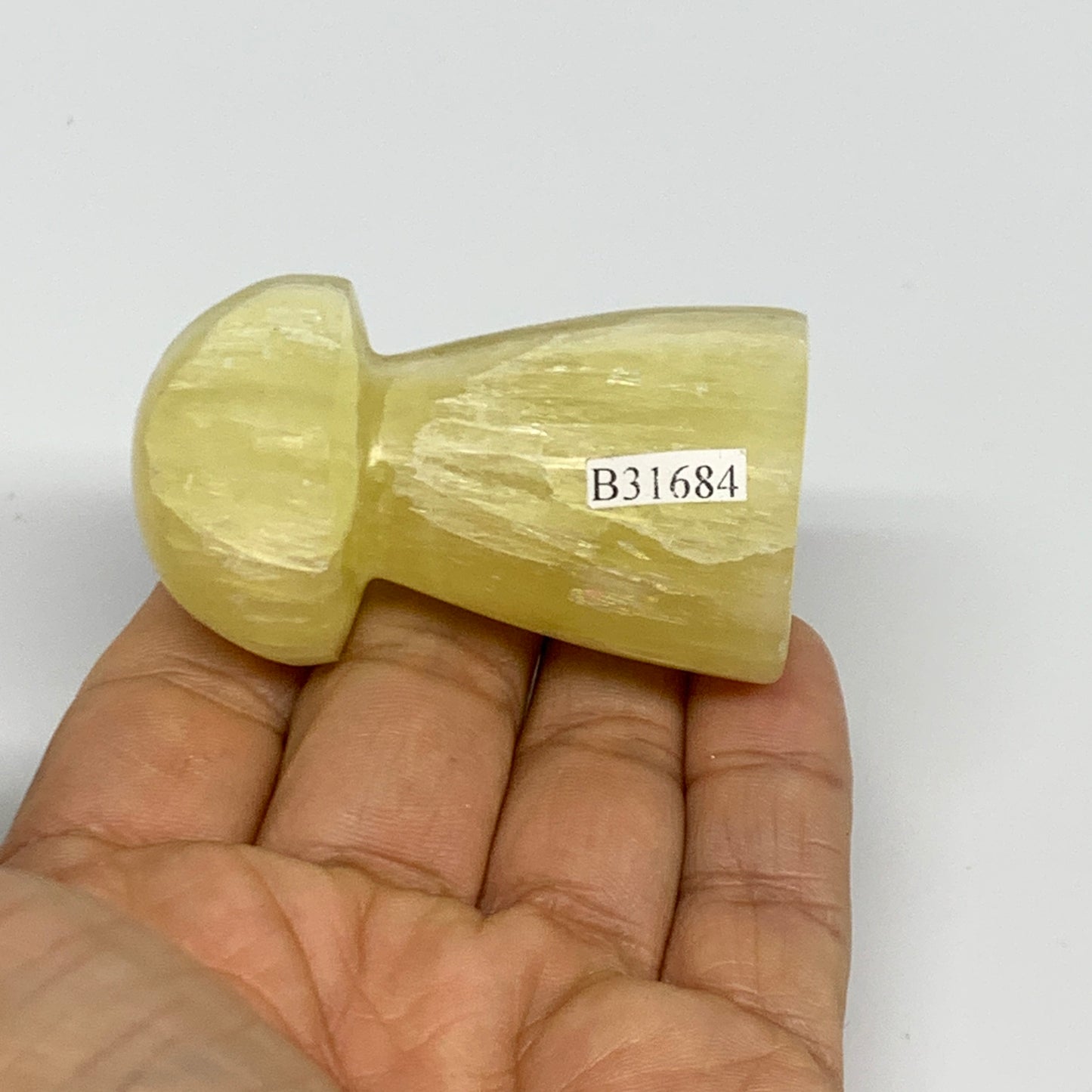 102.3g, 2.2"x1.3" Natural Lemon Calcite Mushroom Gemstone @Pakistan, B31684
