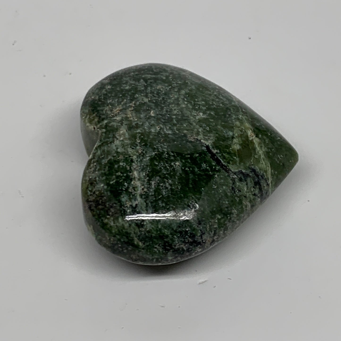 83g, 1.9"x2.1"x0.9" Green Serpentine Heart Polished Gemstones, B35114