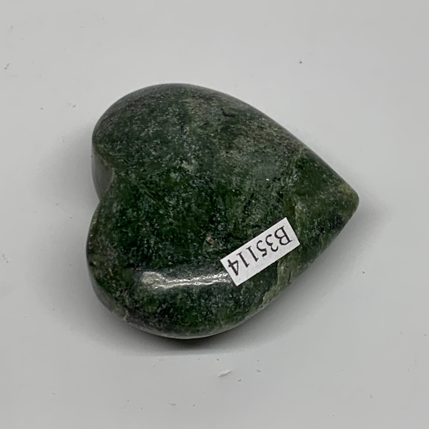 83g, 1.9"x2.1"x0.9" Green Serpentine Heart Polished Gemstones, B35114