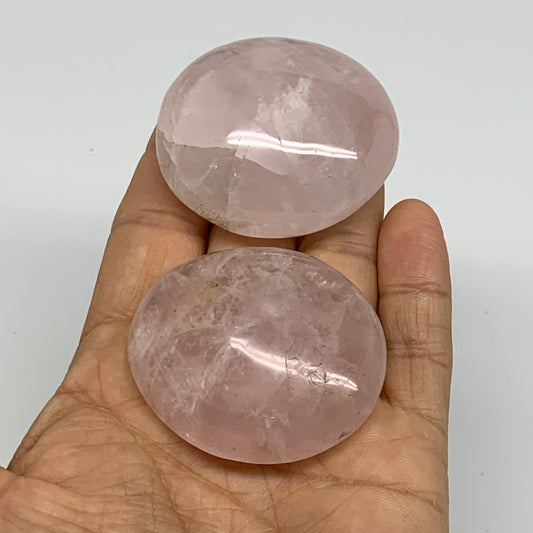 130g , 1.9"-2", 2pcs, Natural Pink Rose Quartz Palm-stone Crystal, B37234