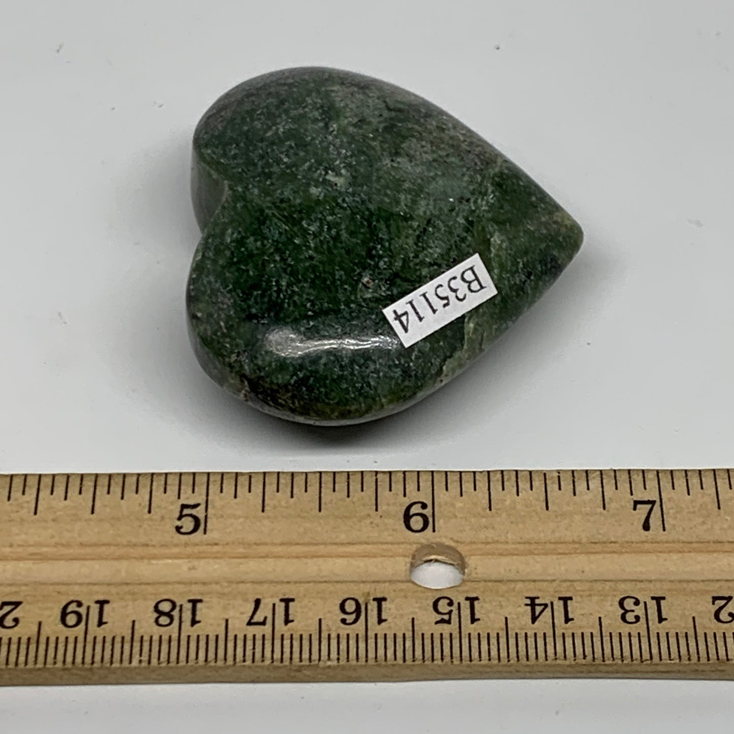 83g, 1.9"x2.1"x0.9" Green Serpentine Heart Polished Gemstones, B35114